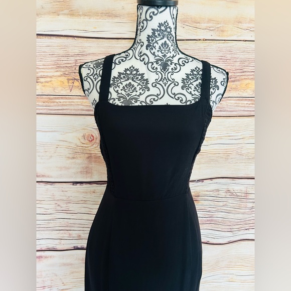 Wild Honey Black Square Neck Open Tie Smocked Back Sleeveless Maxi Dress Size M - Picture 10 of 15